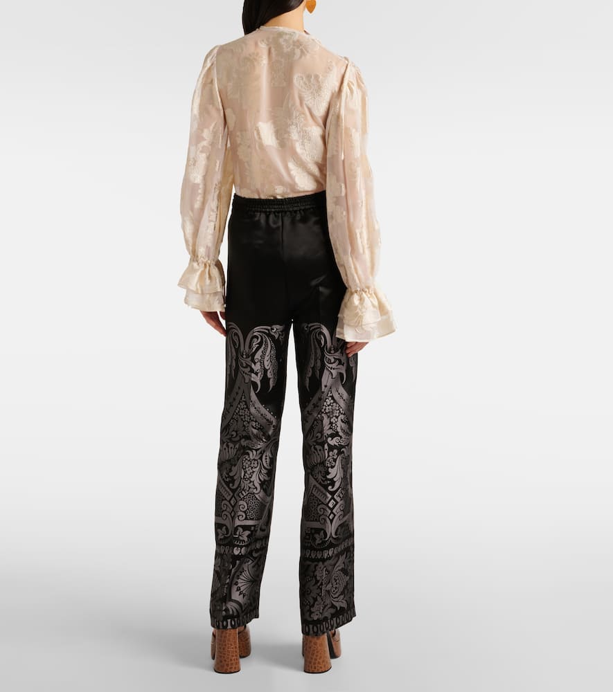 Printed silk-blend wide-leg pants