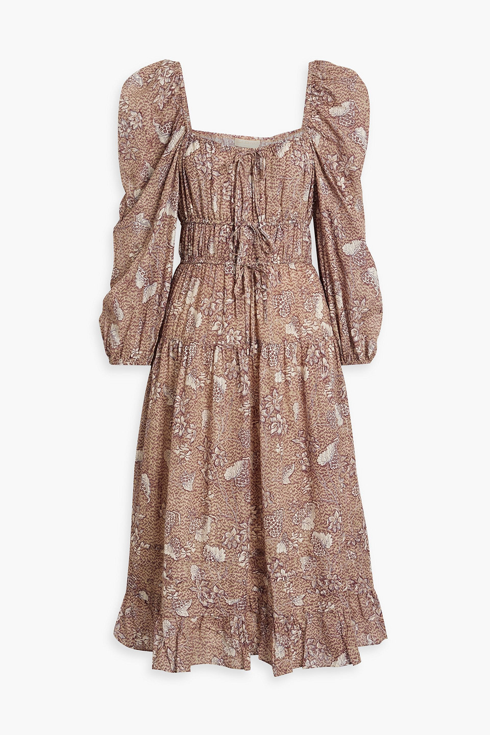 Isla gathered printed cotton-blend voile midi dress