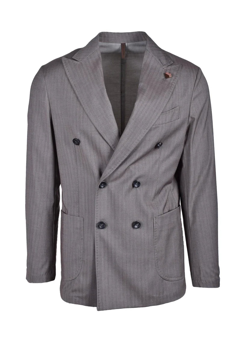 Double-Breasted Brown Jacket with Pinstripe