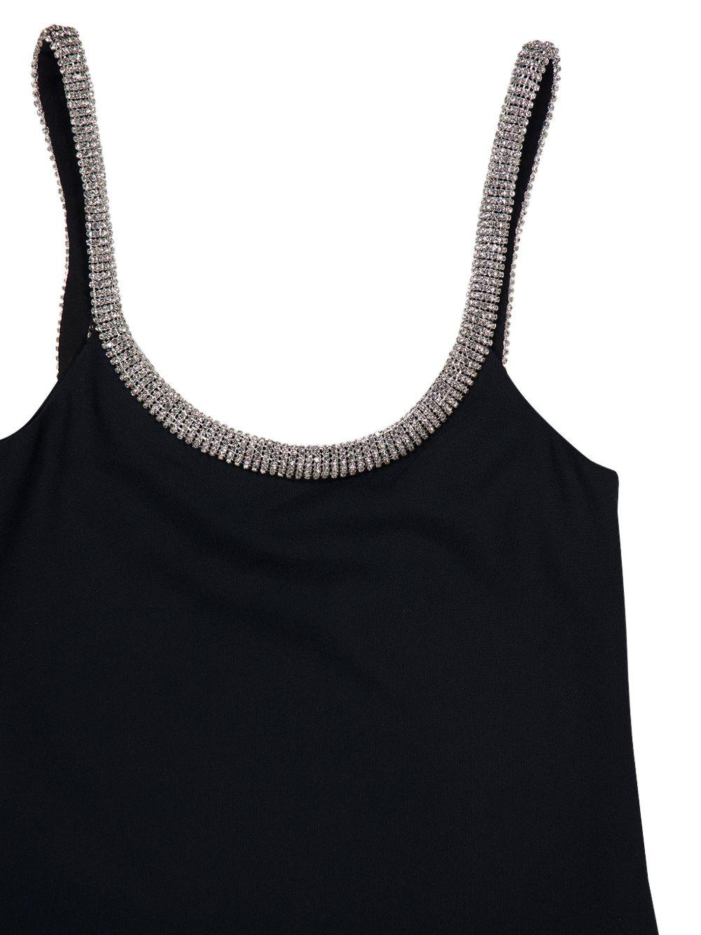 Crystal-Trimmed Asymmetric Dress — Black
