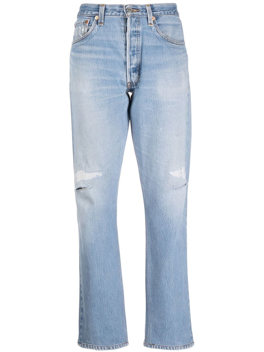 Distressed straight-leg jeans - Blue