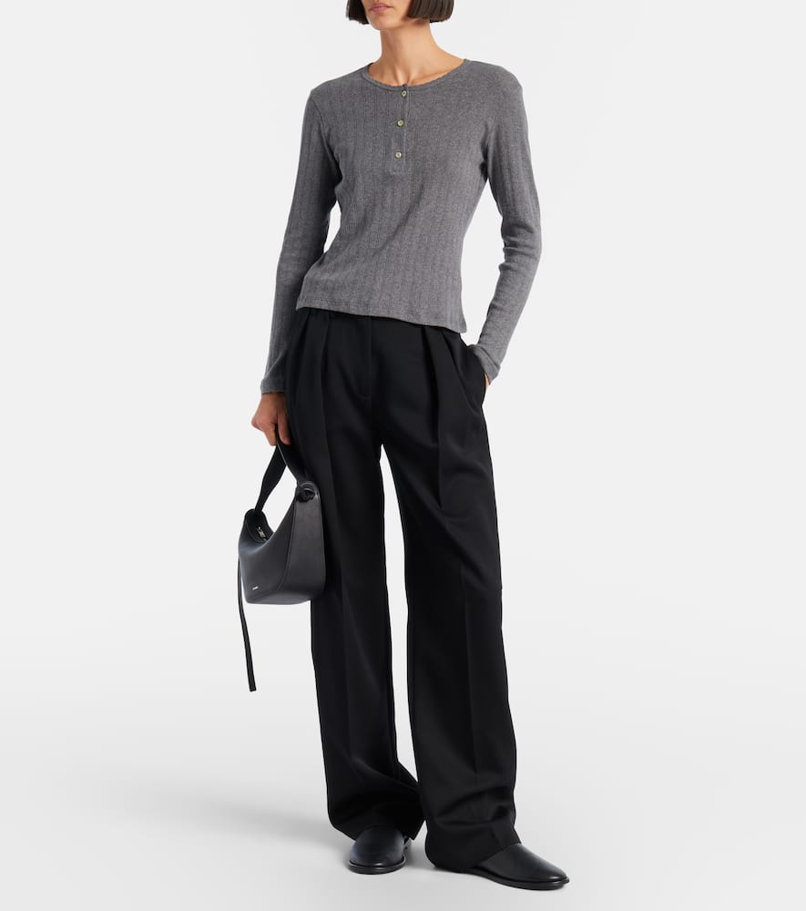 Pointelle cotton Henley shirt