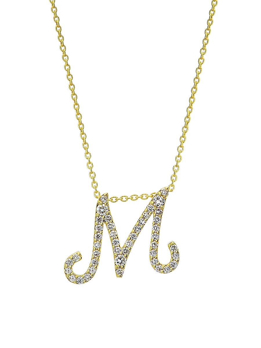Women's Tiny Treasures Script Initial 18K Yellow Gold, Ruby & 0.24-0.34 TCW Diamond Pendant Necklace - Initial M