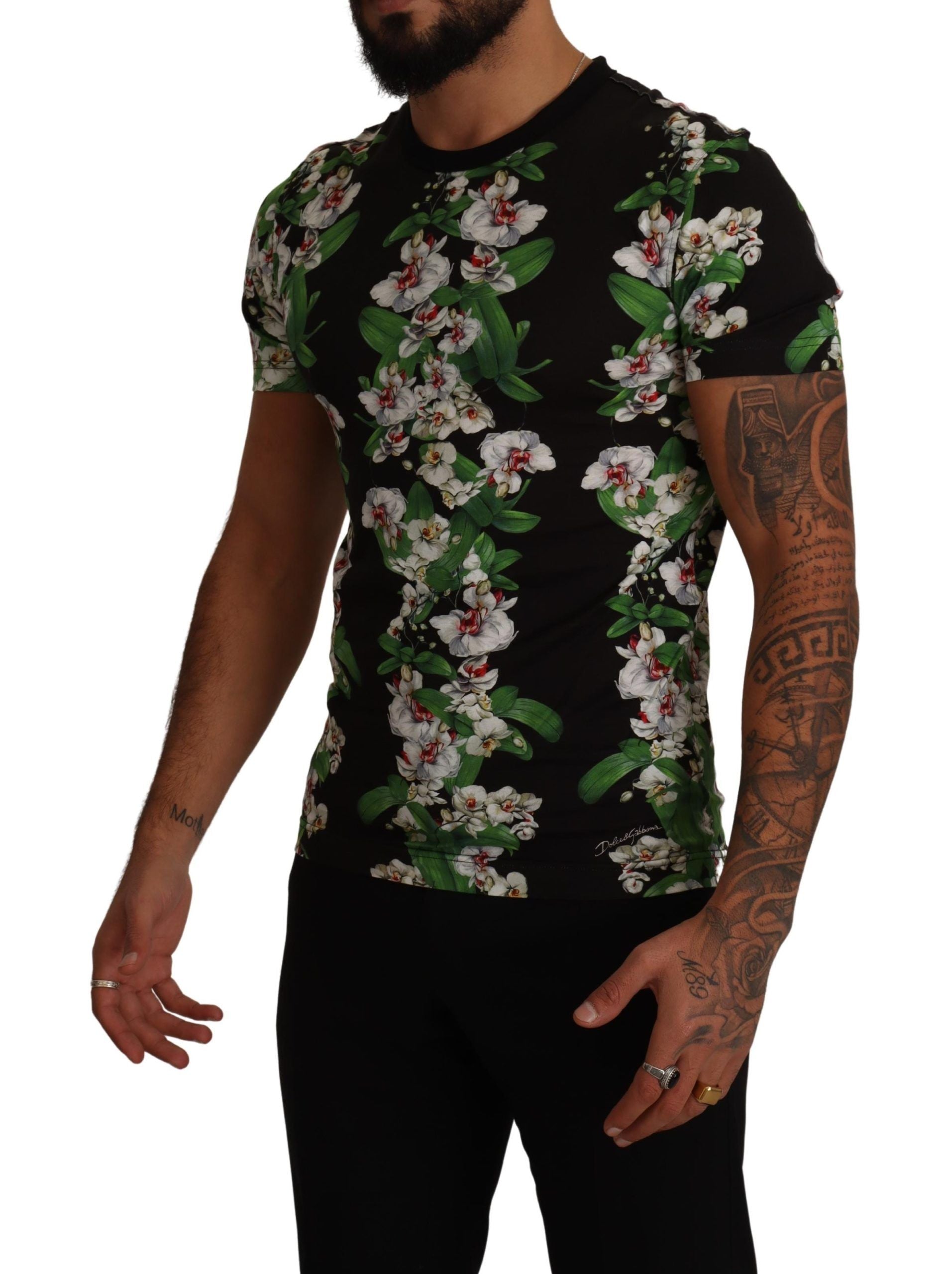 Floral Print T-Shirt — Black