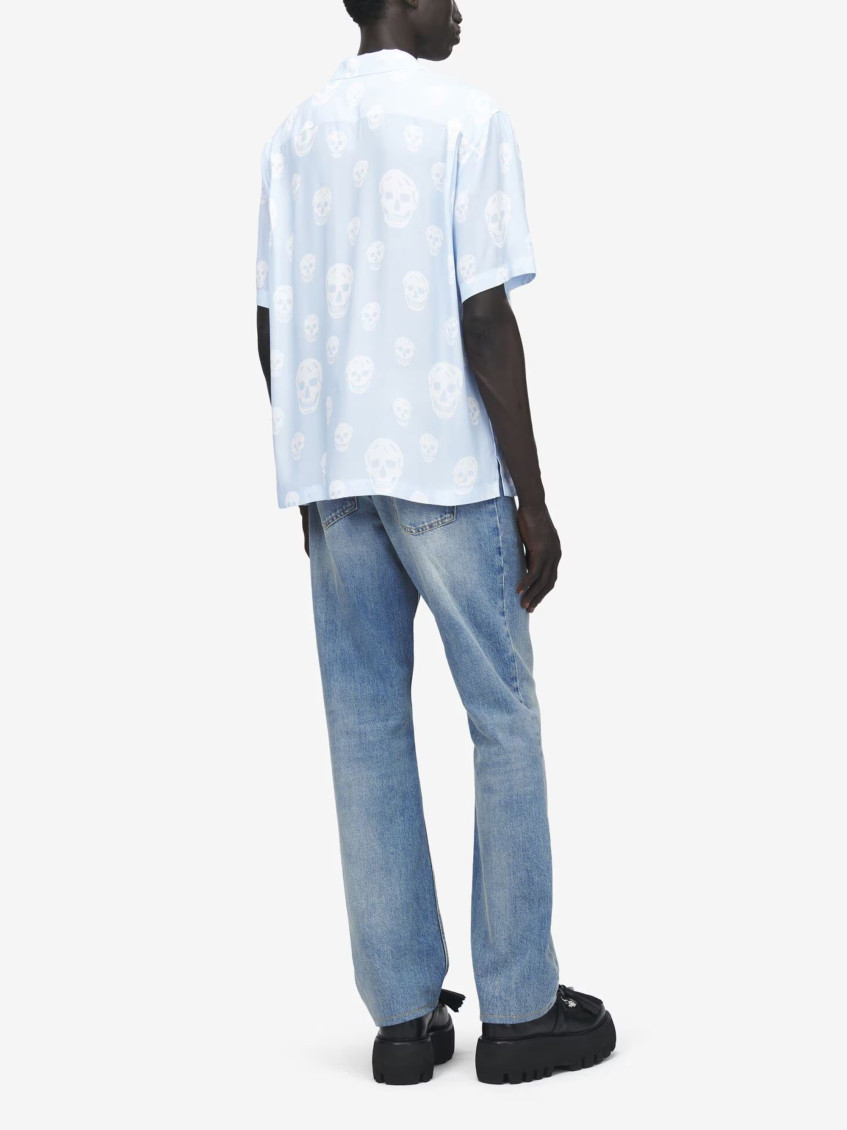 Light Blue Skull Print Shirt