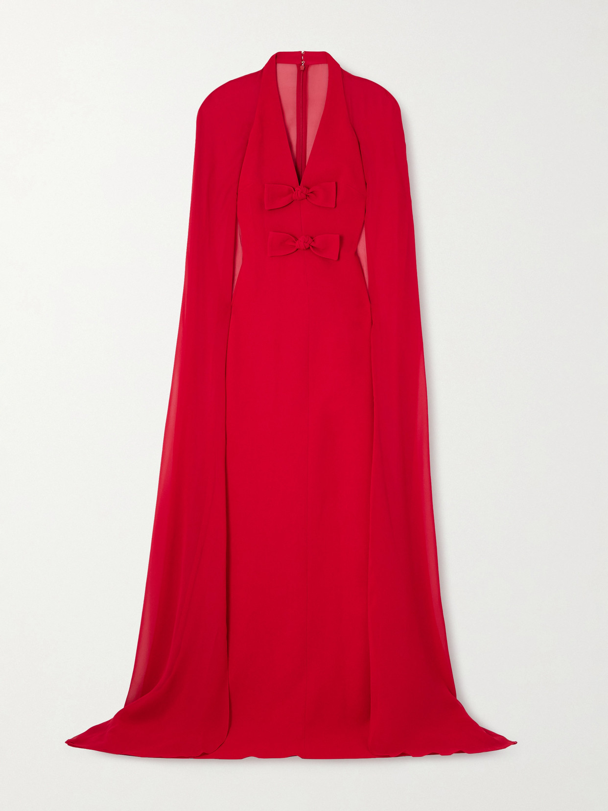 Cape-effect Bow-embellished Crepe Gown - Red
