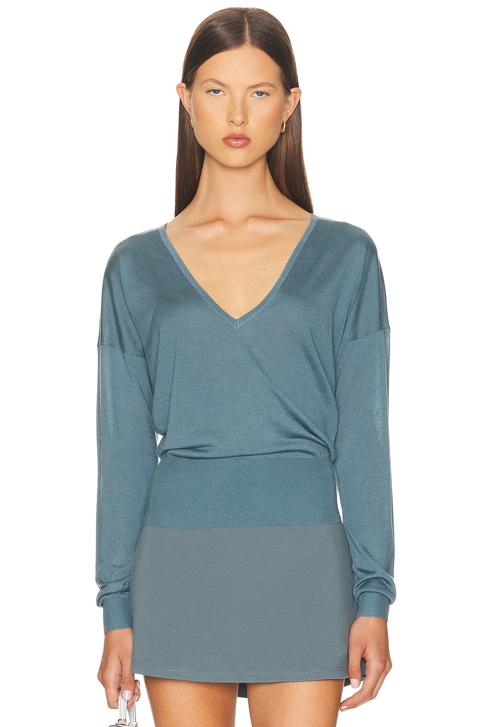 RENGGLI Silk Cashmere V-neck Sweater in Copper - Coral.  XL also in