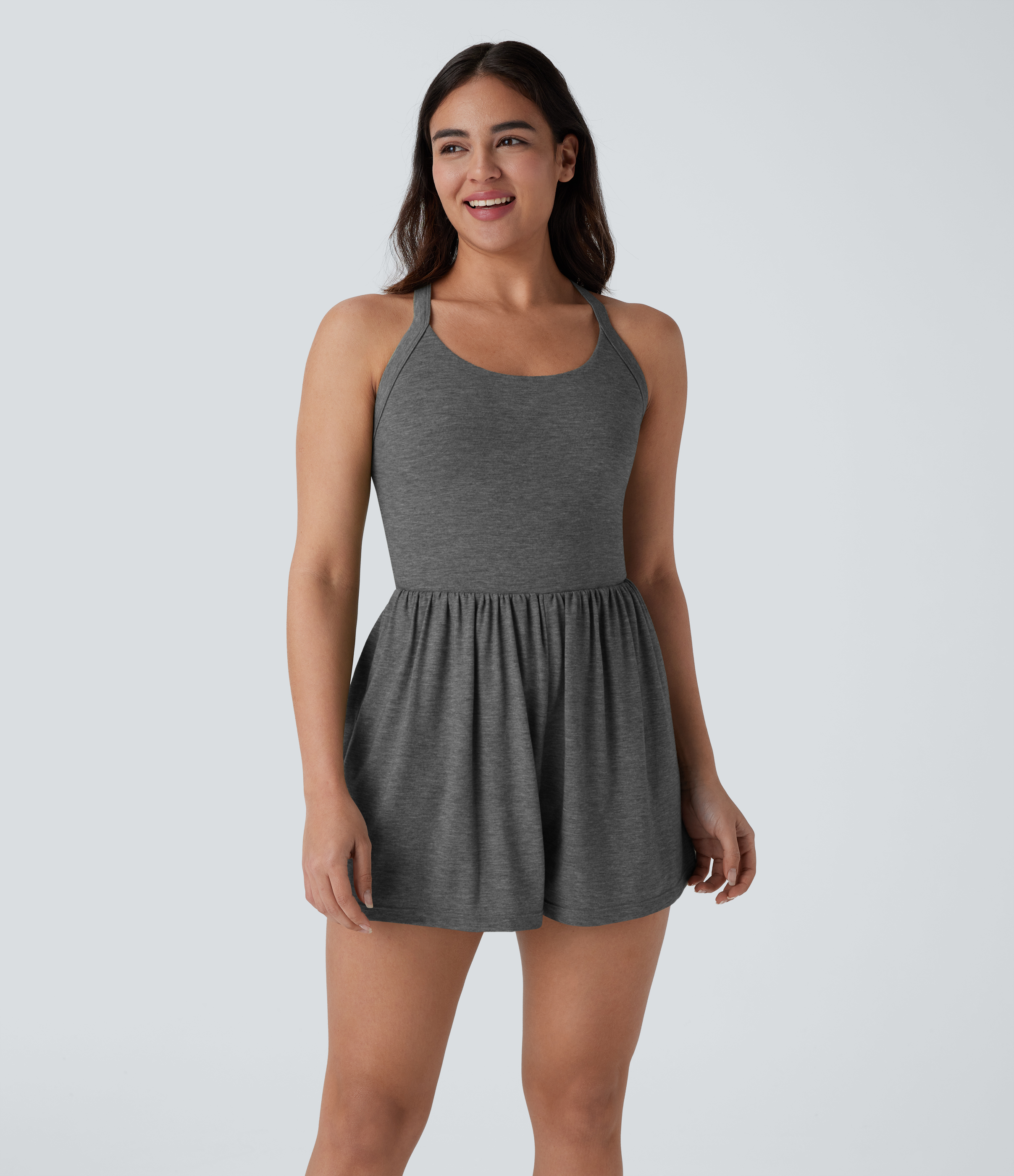 Pocket 2-in-1 Romper-Easy Peezy Edition  - Darl Gray Floral Yarn