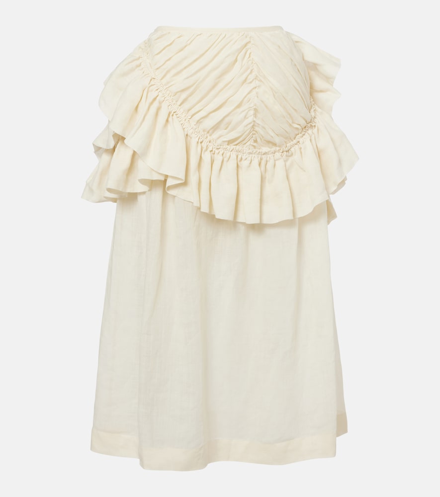 Ruffled ramie midi skirt
