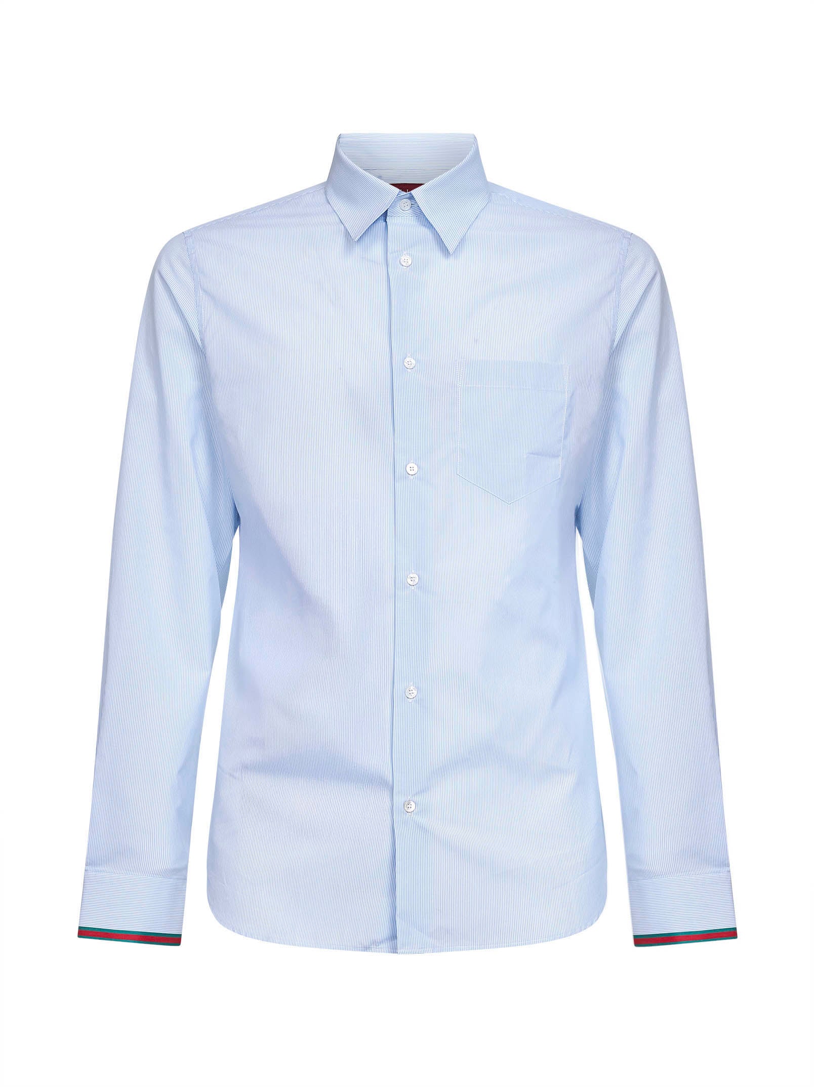 Striped Cotton Web-Trim Shirt — Blue