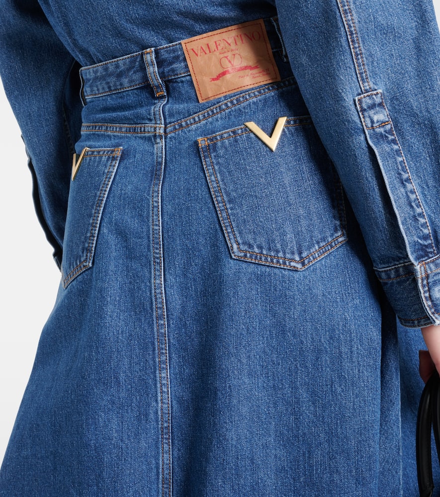 Valentino VGold distressed denim midi skirt