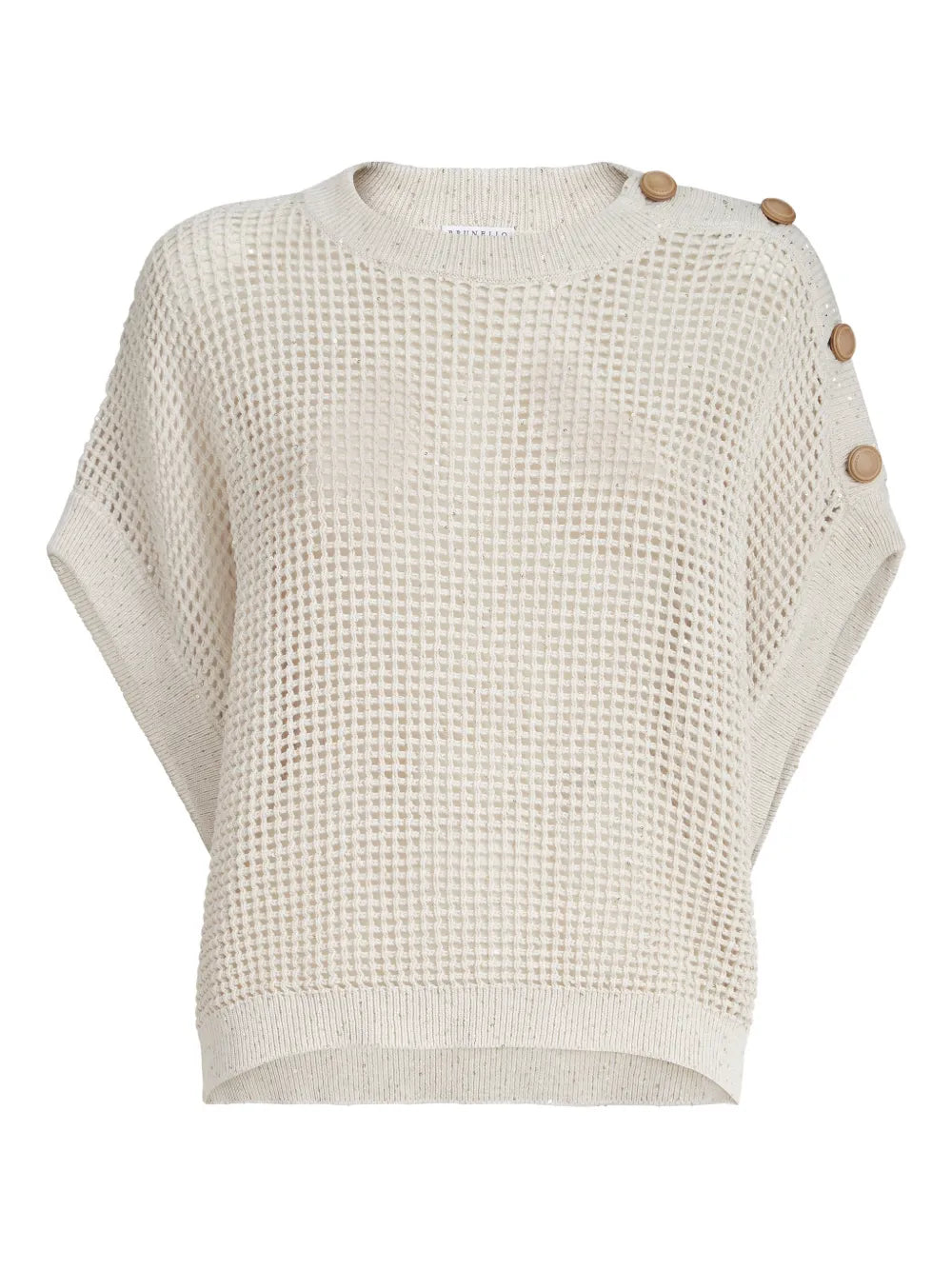 Open-Knit with Shoulder Buttons Sweater — Beige