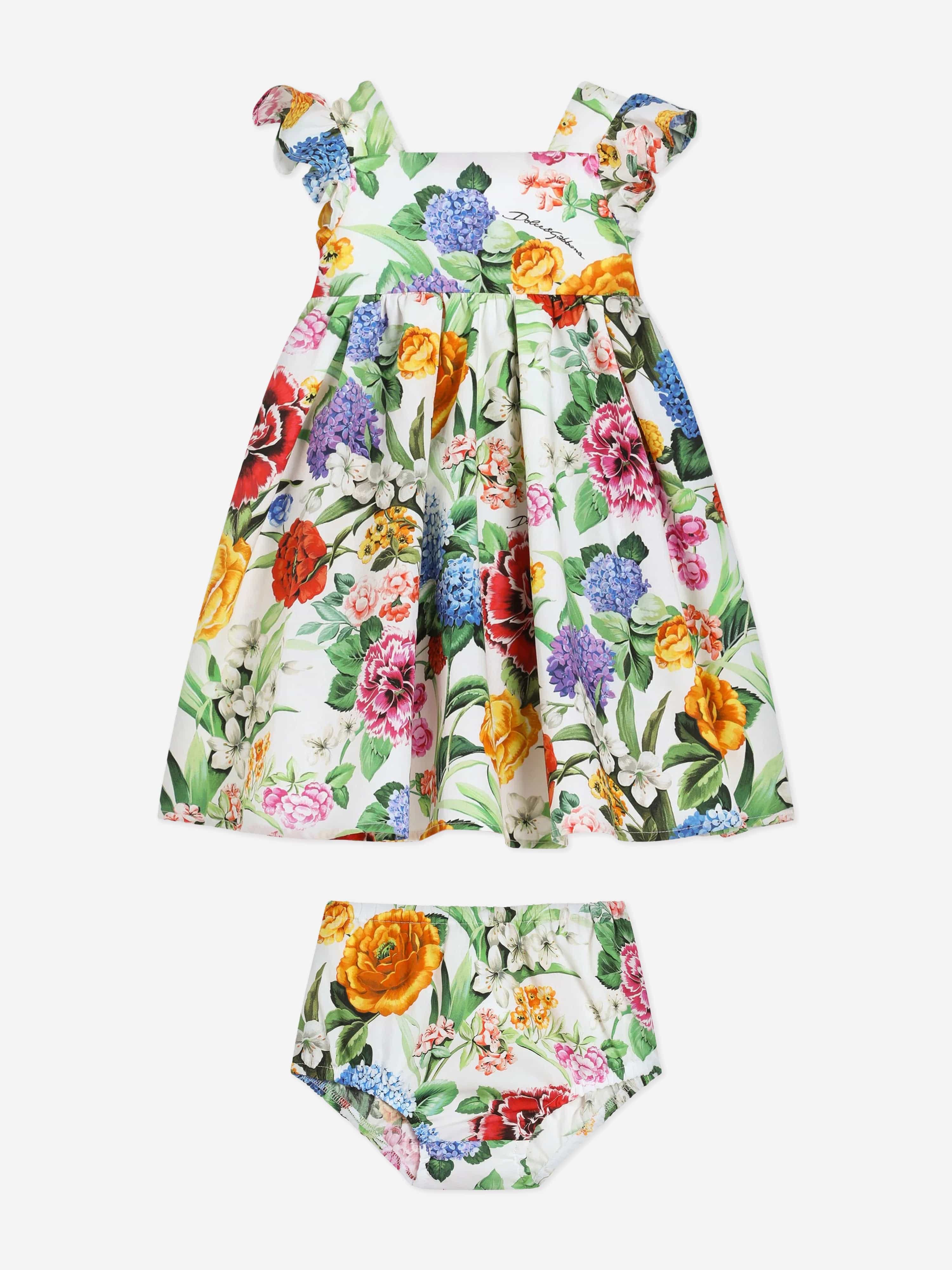 Dolce & Gabbana Baby Girls Floral Print Dress in Multicolour 12 - 18 Mths Multicoloured