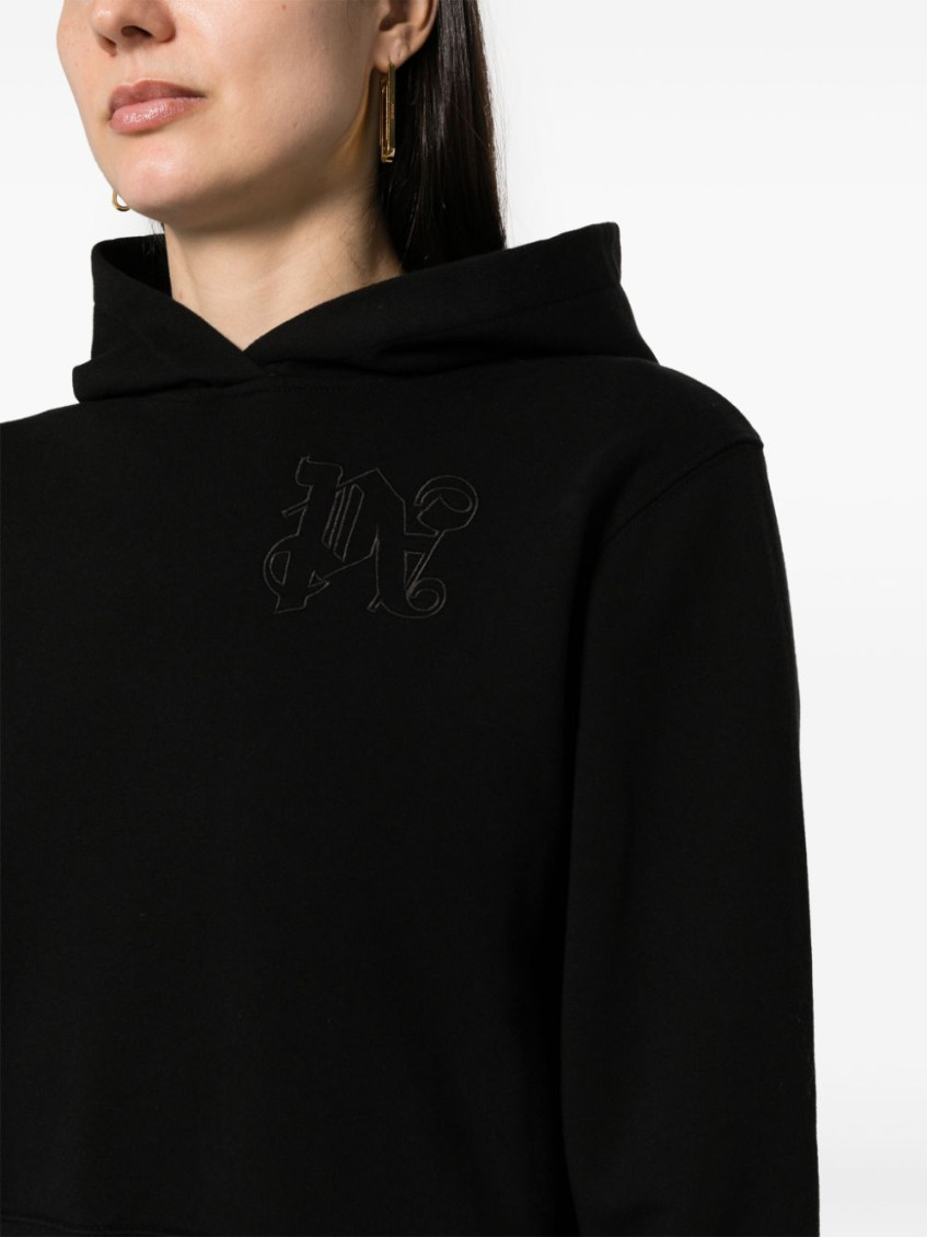 Logo-embroidered cotton hoodie - Black