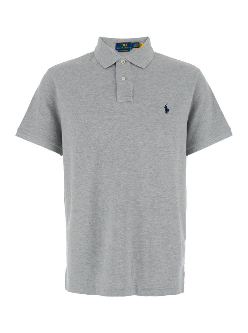 Man Slim-fit Custom Polo Shirt In Grey Pique With Contrast Pony