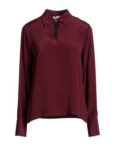 Woman Top Burgundy Size 12 Acetate, Silk