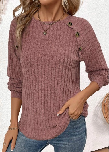 Modlily Dark Reddish Purple Patchwork Long Sleeve T Shirt