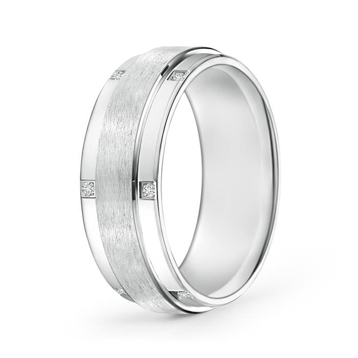 Angara 0.12 Carat Satin Finish Pave Set Men's Diamond Wedding Ring in 14K White Gold
