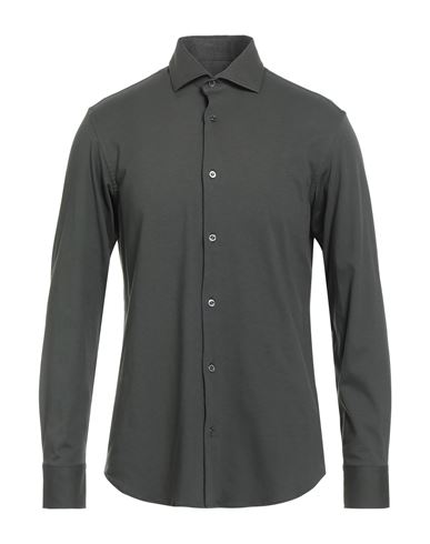 Man Shirt Dark green Size 40 Cotton, Elastane