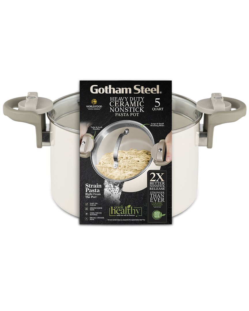 Ultra Nonstick Ceramic 5Qt Pasta Pot With Strainer, Twist & Lock Handles