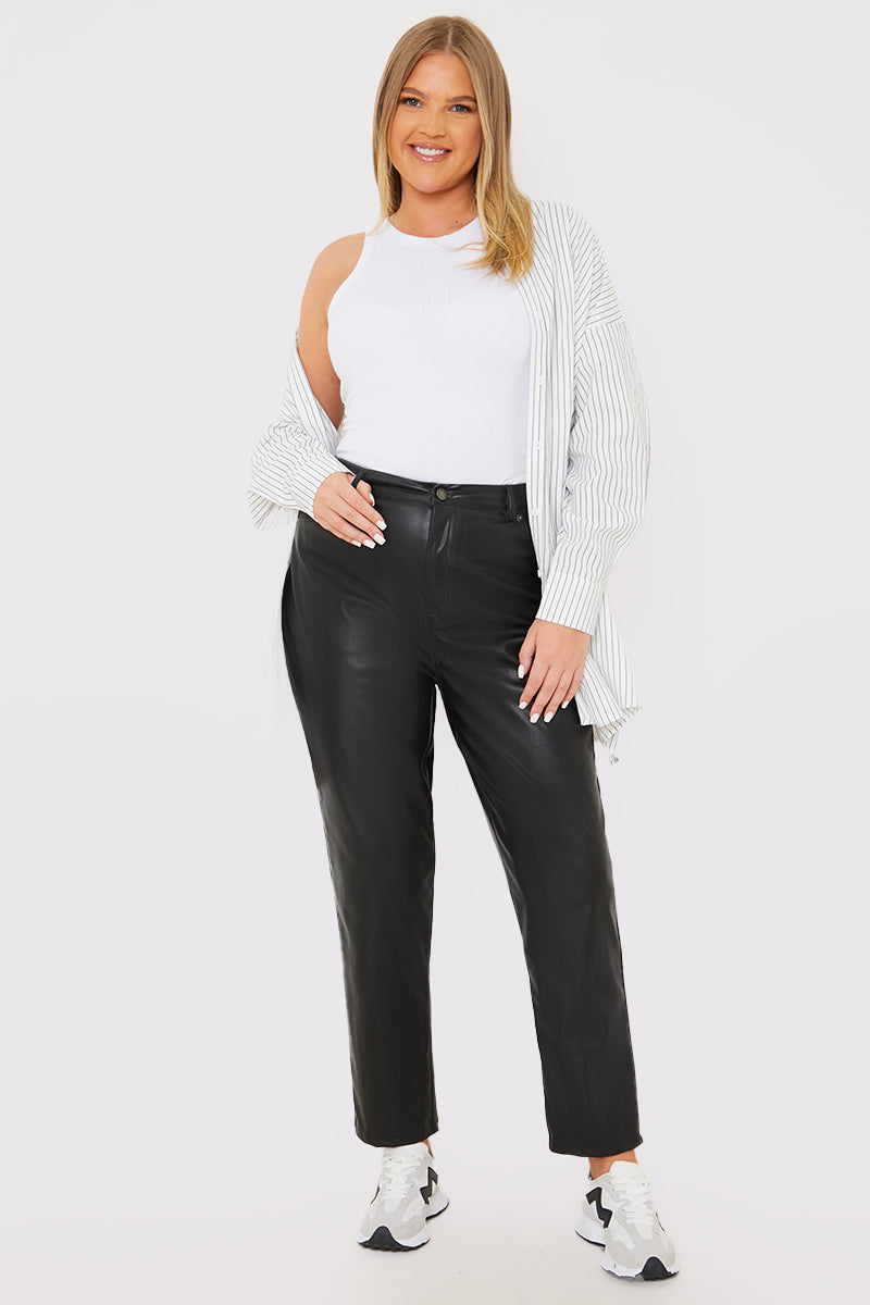 Straight Leg Leather Look Trousers