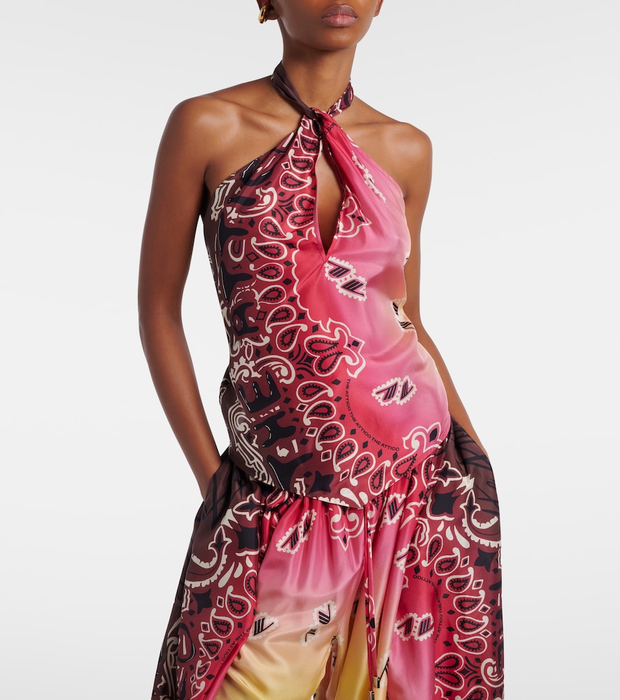 Printed halterneck silk top