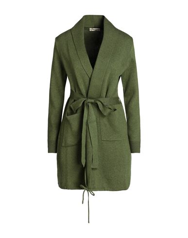 Cashmere Company Woman Cardigan Military green Size 12 Wool, Cashmere