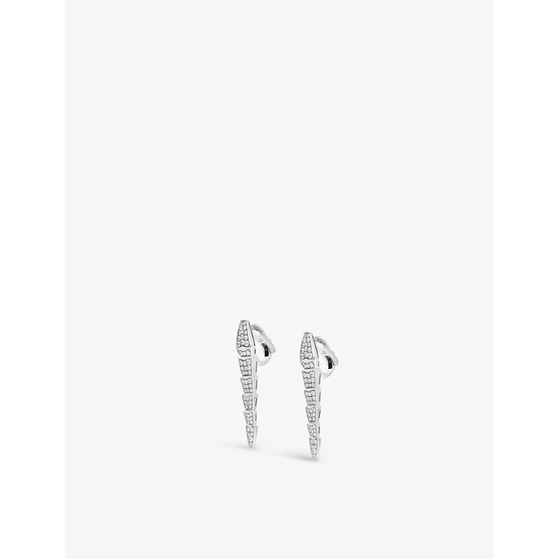 Womens White Gold Serpenti 18kt White-gold Earrings With Full Pavé Diamonds 