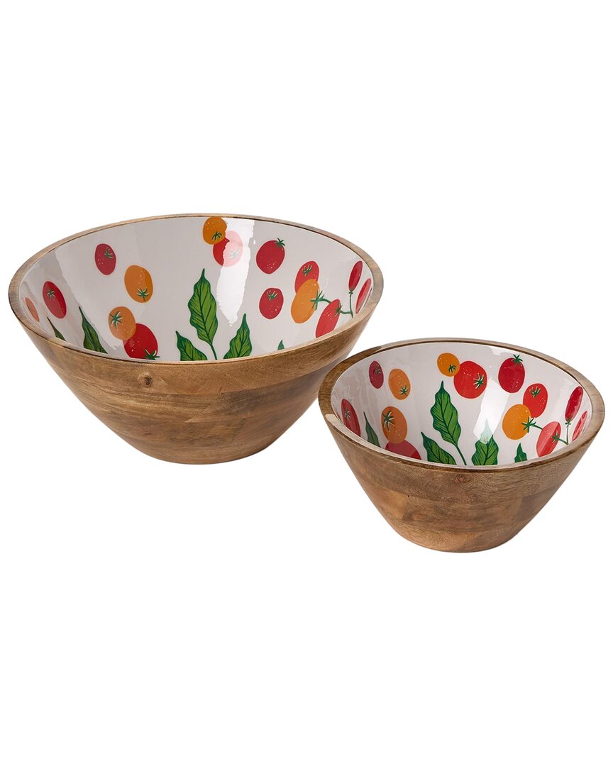 Set Of 2 Garden Harvest Hand-Crafted Wood Bowls