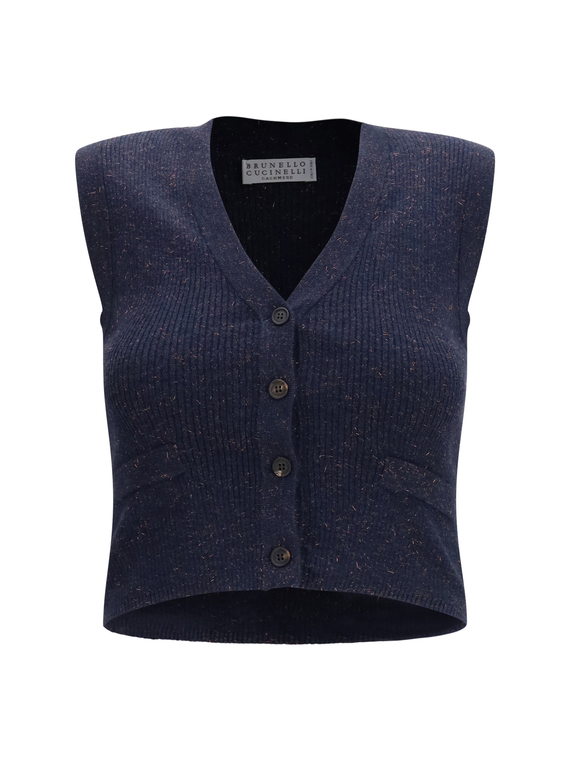 Metallic-Threaded Knit Vest — Navy