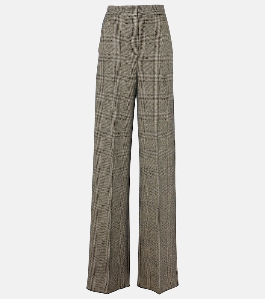 Cognac houndstooth wool-blend straight pants