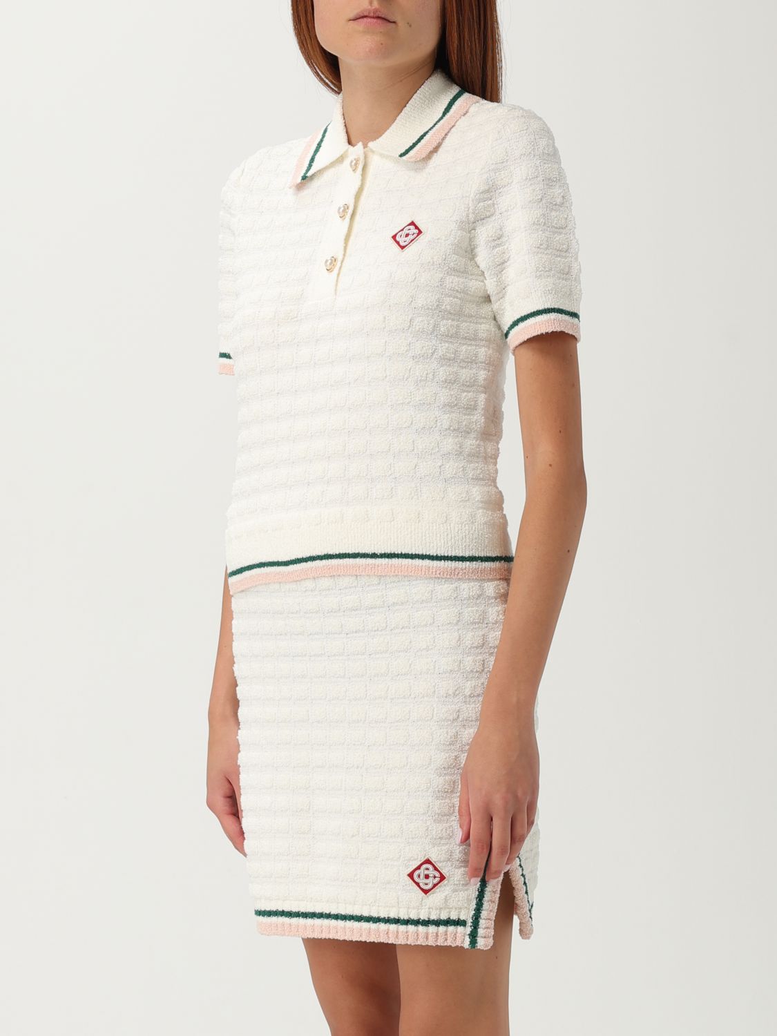 Textured-knit polo dress - White