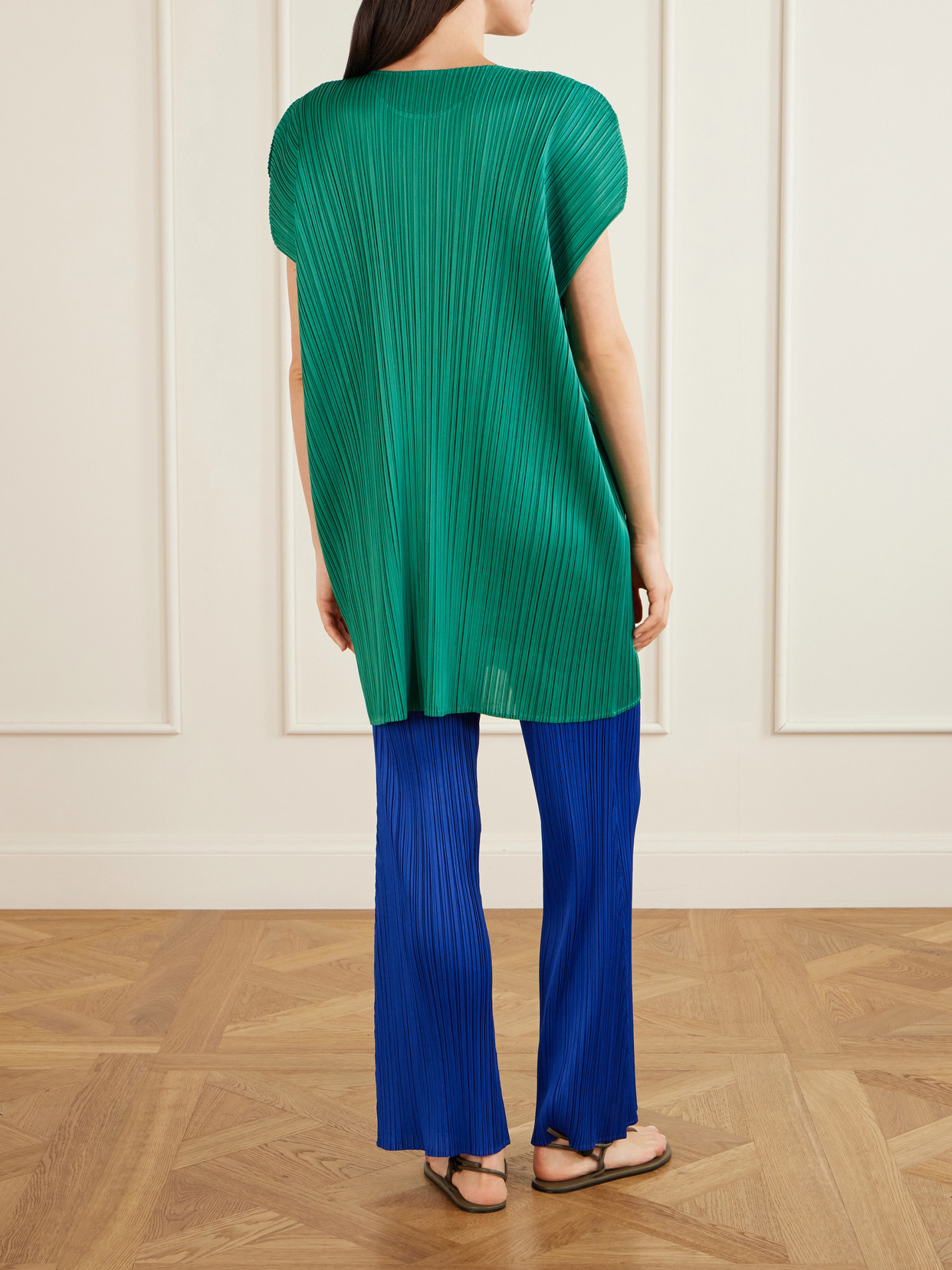 Plissé Mini Dress - Green