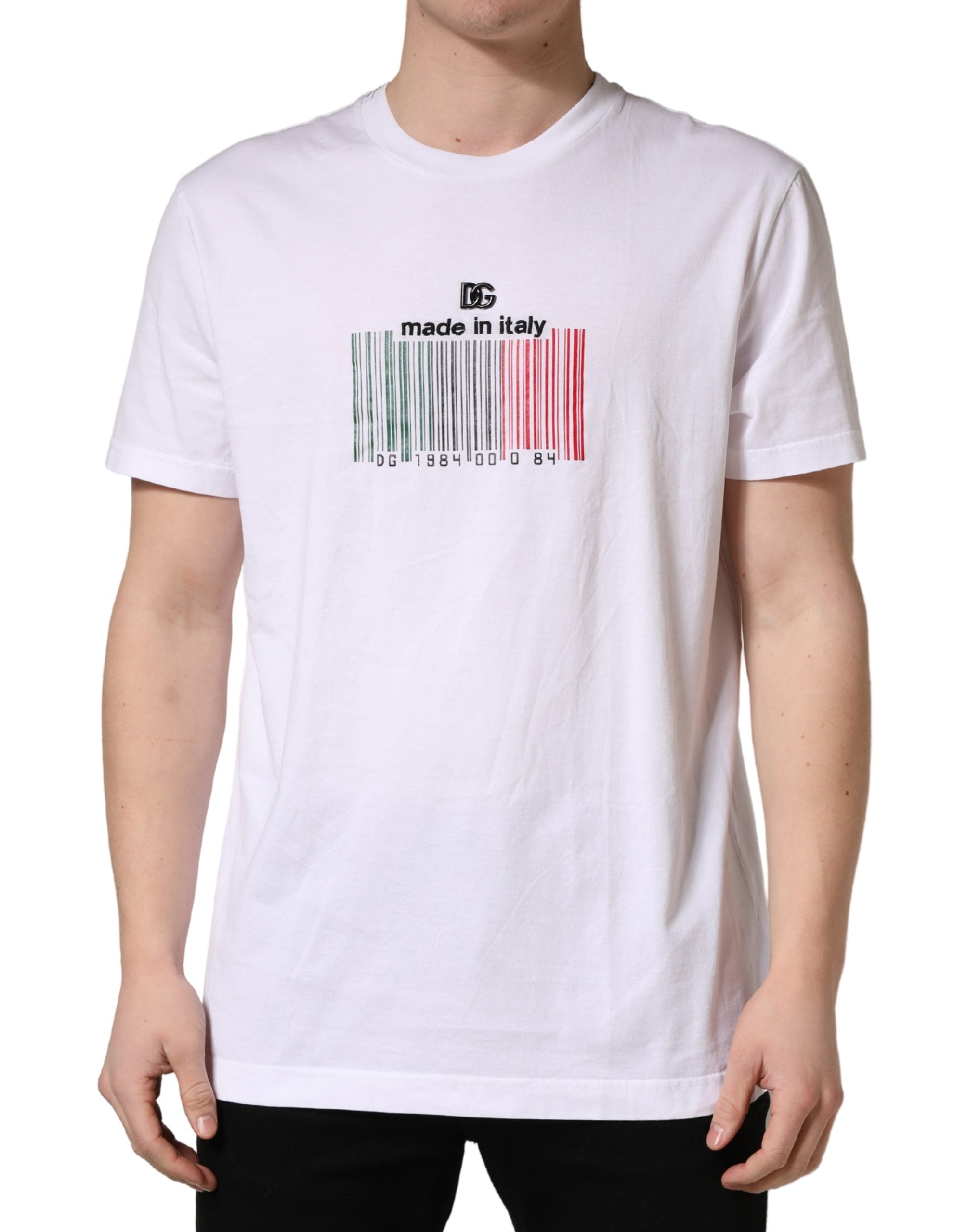 Barcode-Print Cotton T-Shirt — White
