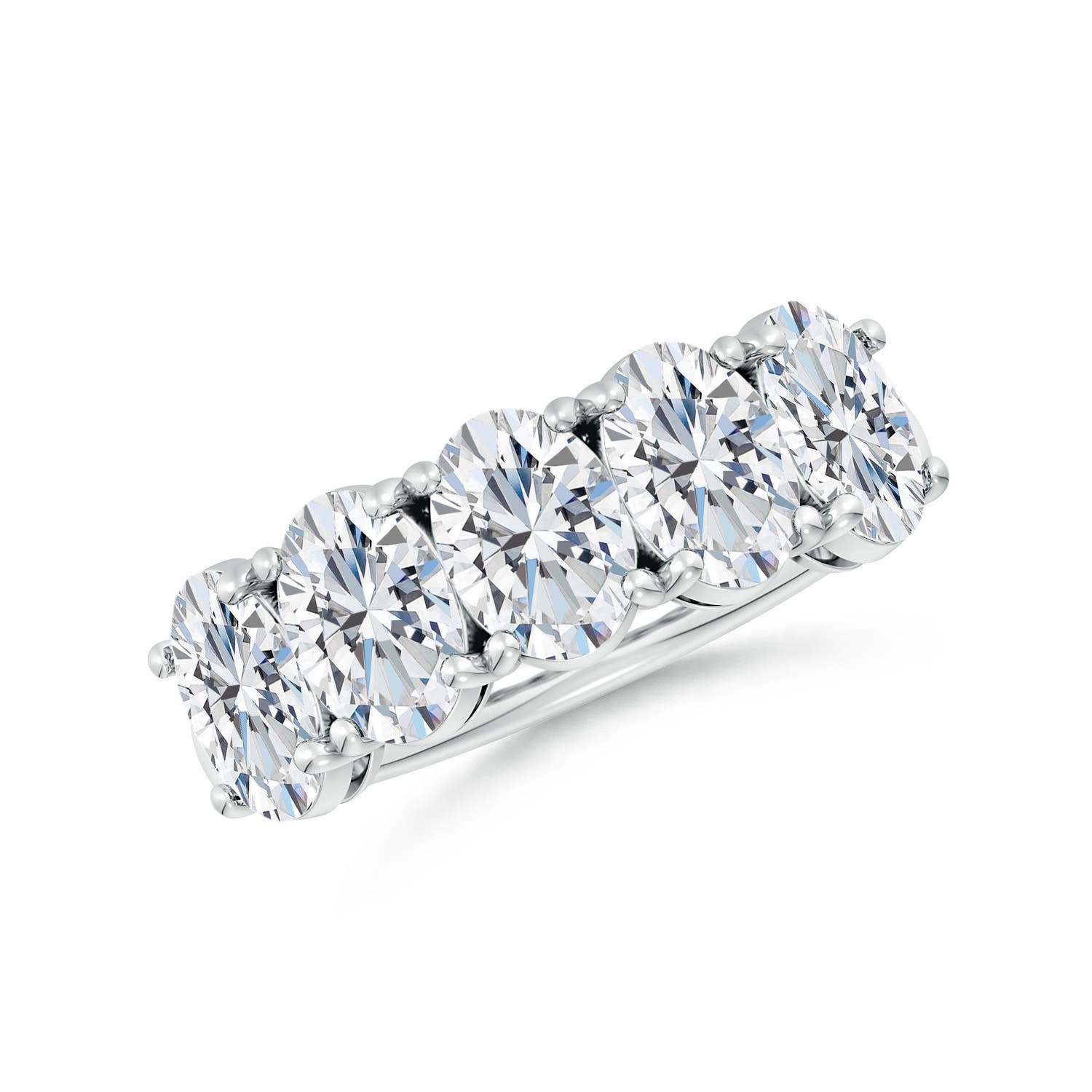 Angara 3.25 Carats Lab-Grown Oval Diamond Five Stone Classic Anniversary Ring in 18K White Gold