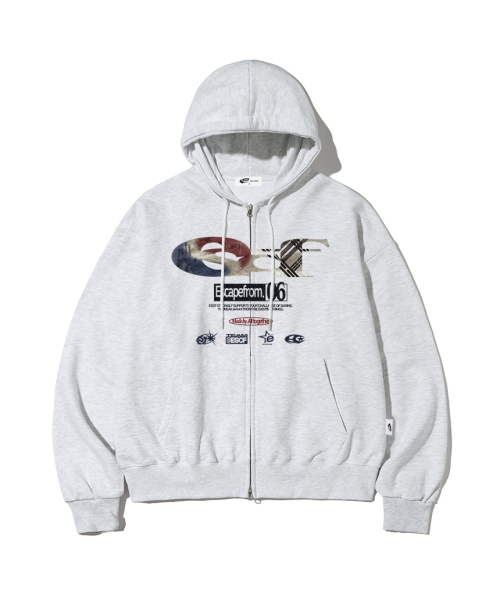 Two-Way Hooded Zip-Up in White Melange