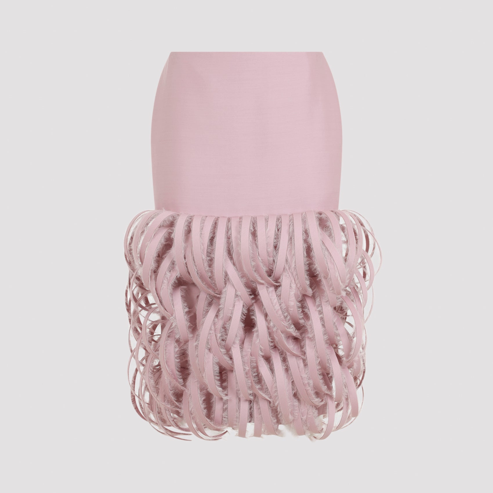 Fluffy Feather-Trim Wool Pencil Midi Skirt