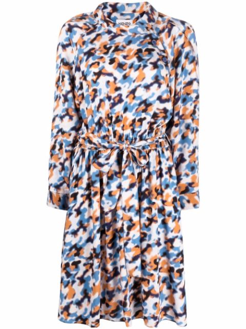Abstract-print drawstring-waist midi dress