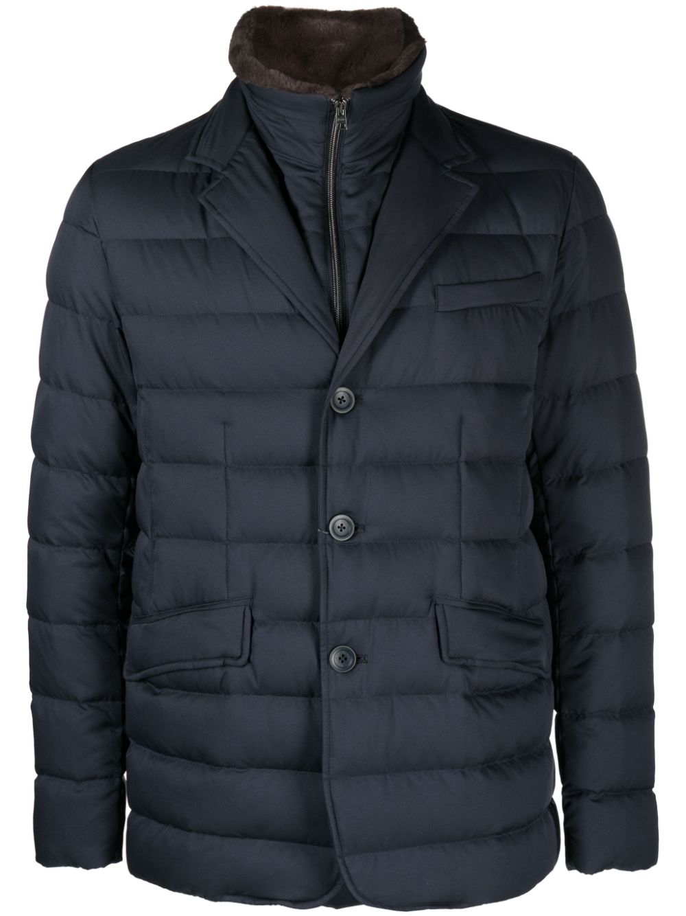 High-neck layered padded jacket - Blue