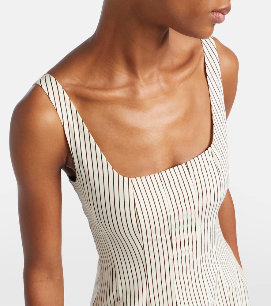 Striped pleated cotton midi dress