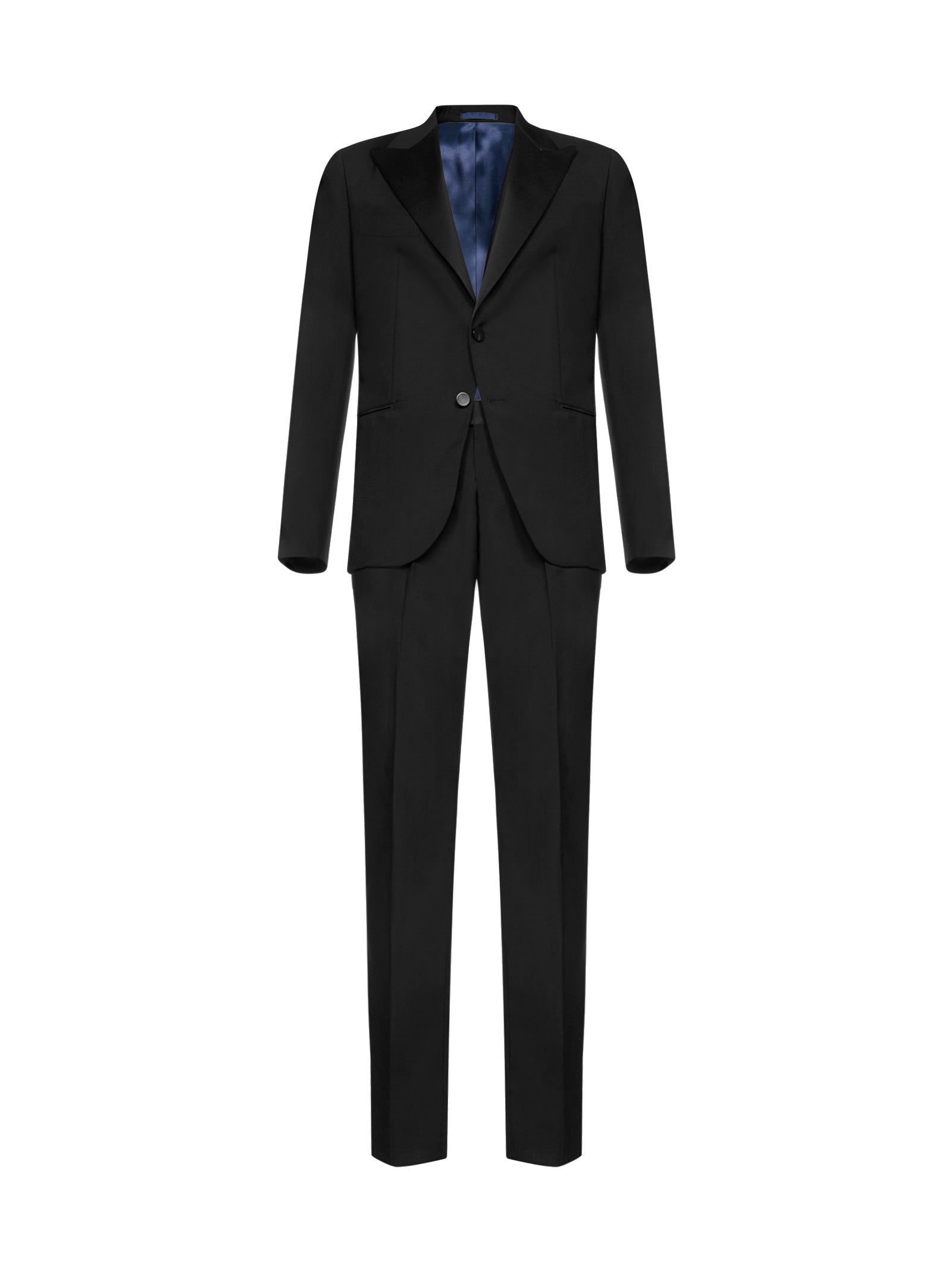 Peak Lapel Virgin Wool Pant Suit — Black