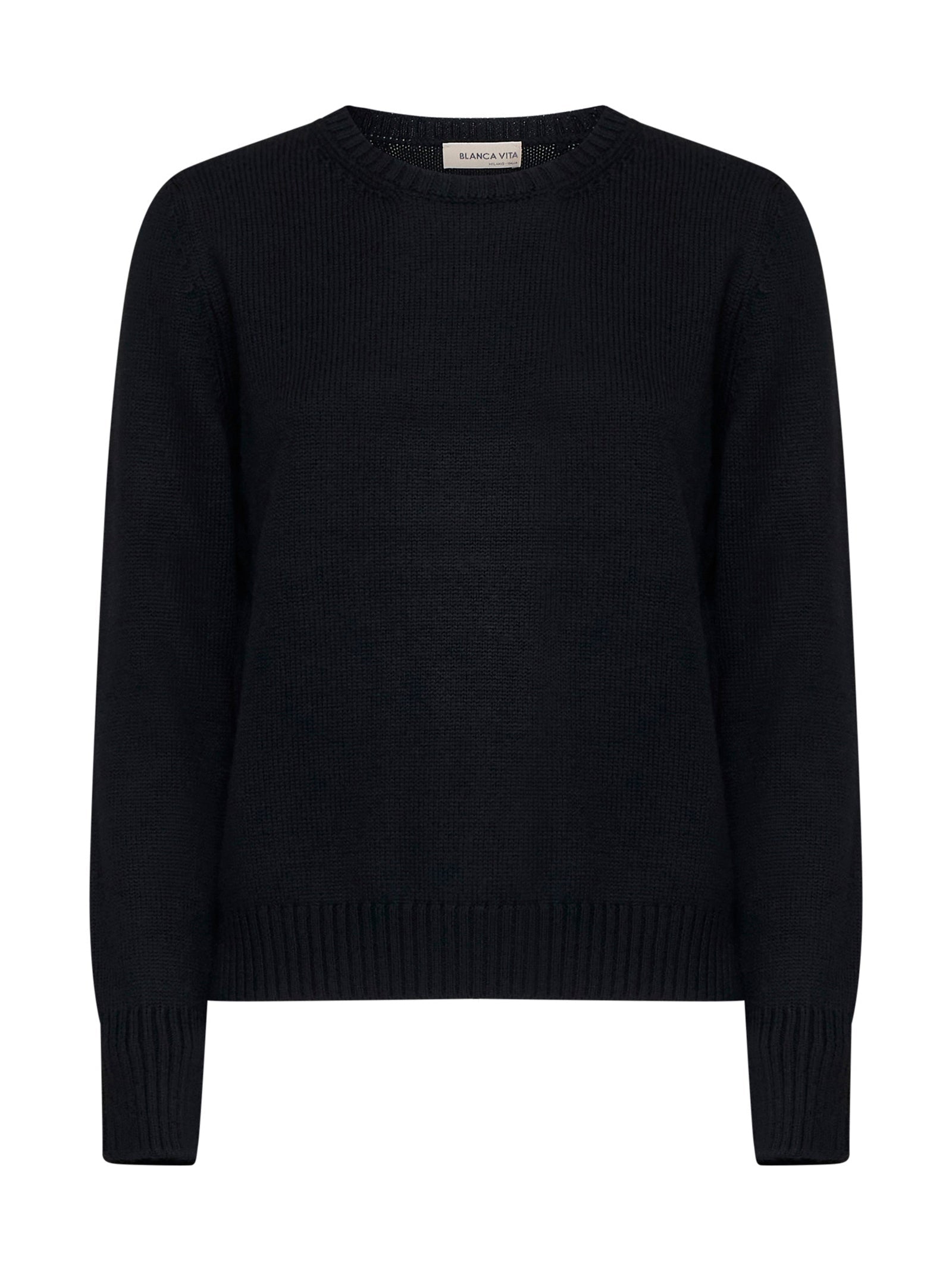 Virgin Wool Crew-Neck Sweater — Black