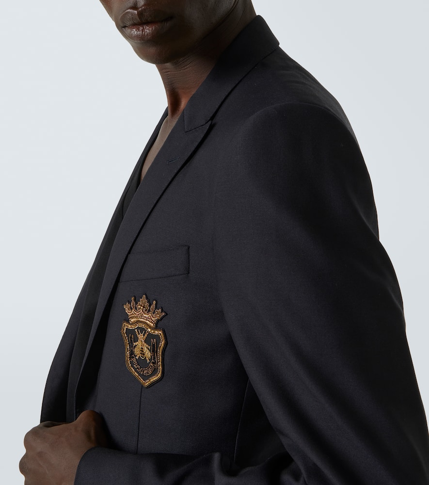 Patch-appliqué wool and silk blazer