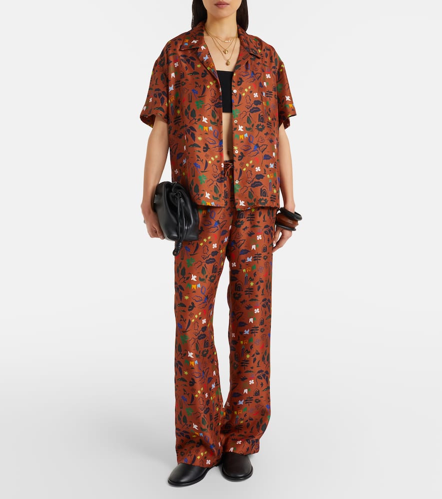 Aurelia printed silk twill wide-leg pants