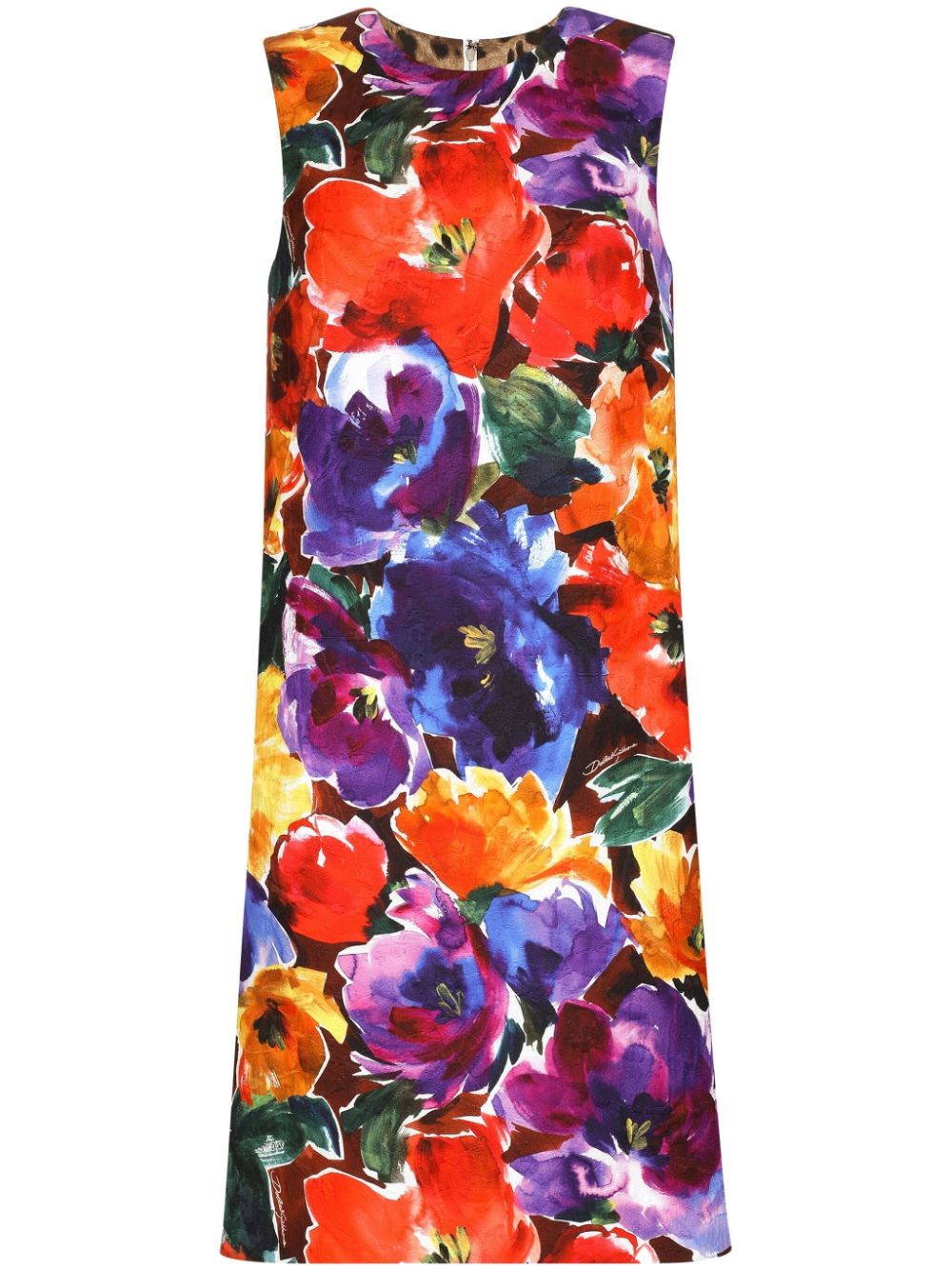 Abstract floral-print midi dress - Purple