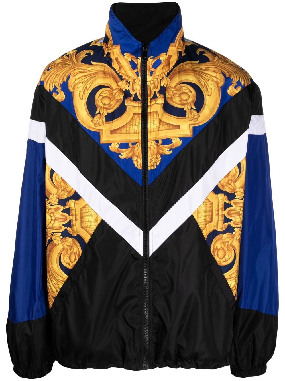 Baroque-print zip-up jacket - Black