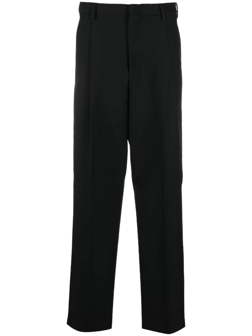 Virgin Wool Blend Cropped Tailored Trousers — Black