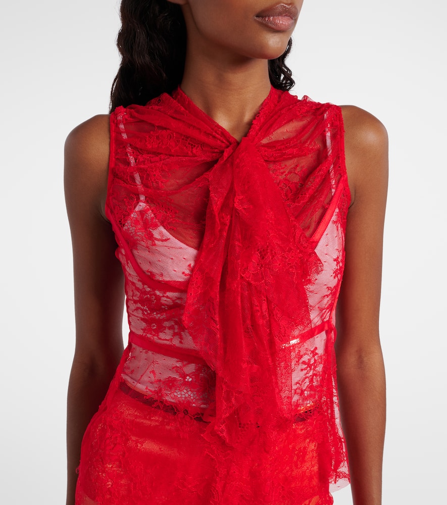 Tie-neck silk-trimmed lace top