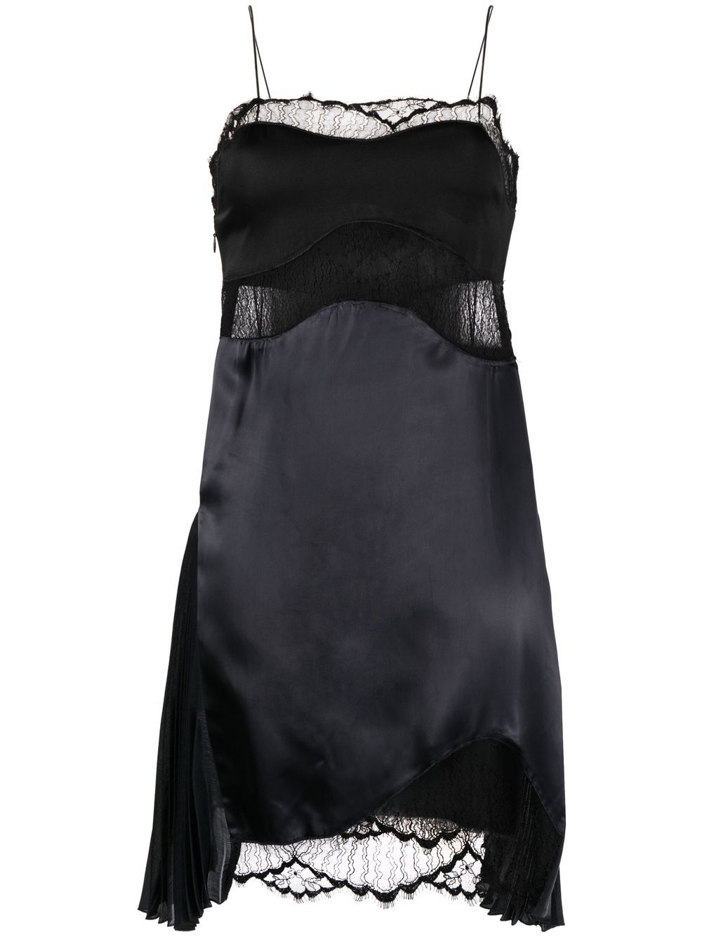 Lace-detail satin slip dress - Black