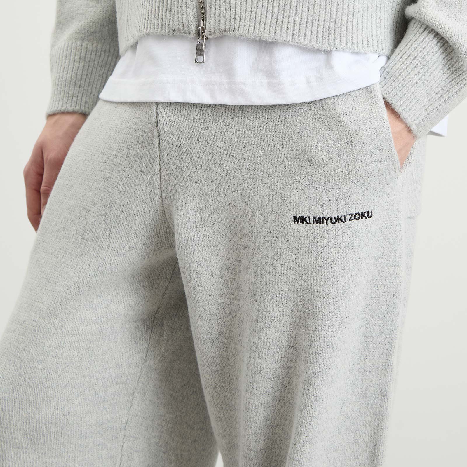 Men's Mohair Blend Knit Wide Leg Joggers Light Grey